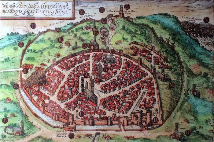 Mapa Nimes antiguo