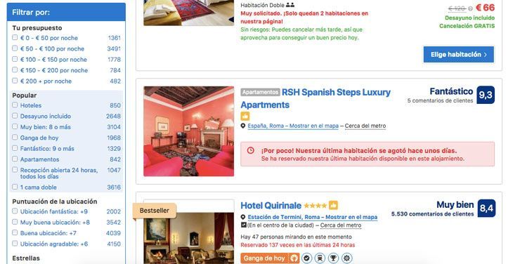 Booking-filtros